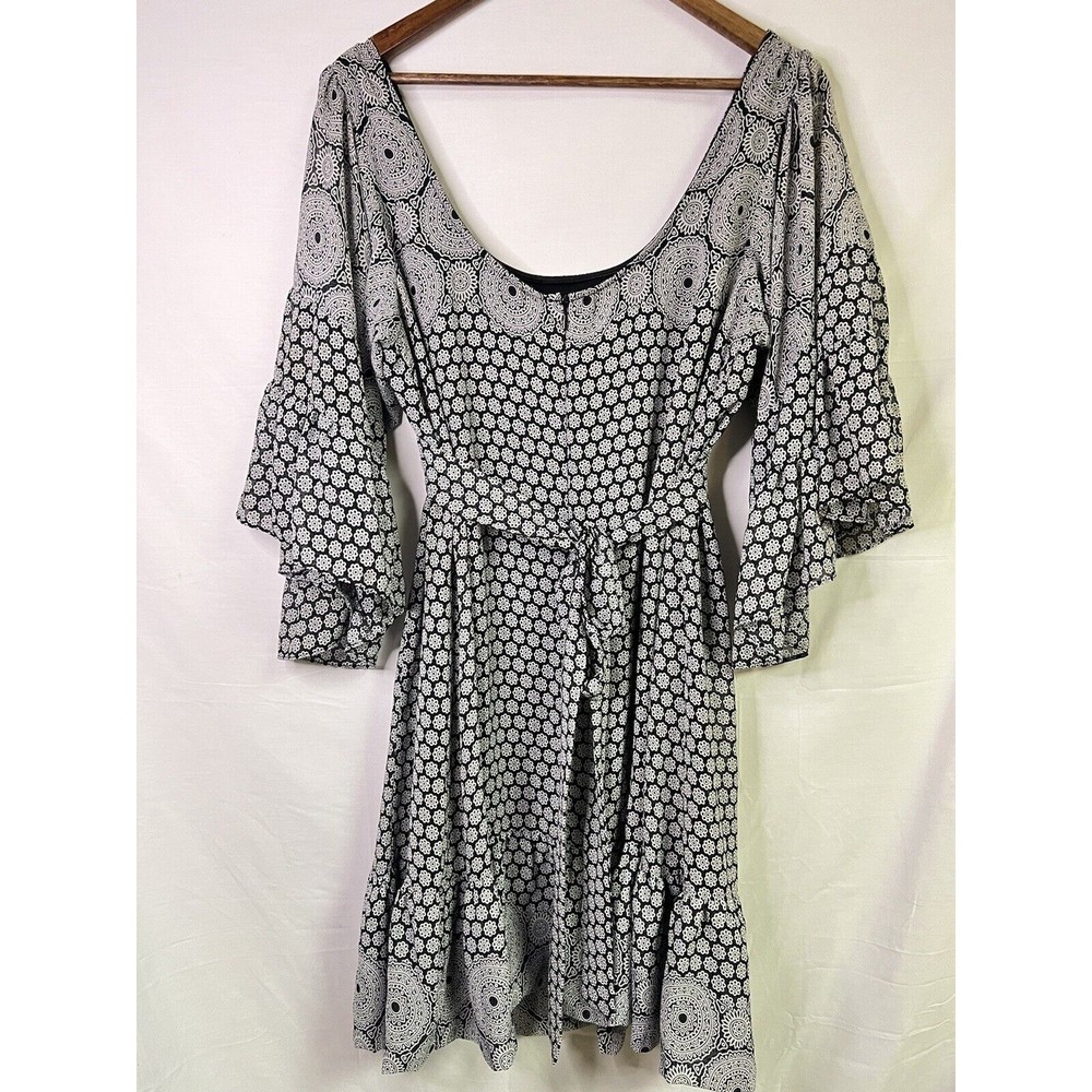 Betsy Johnson Women's Black Grey Geometric Floral Long Sleeve Dress Plus Size 14 - Picture 9 of 9